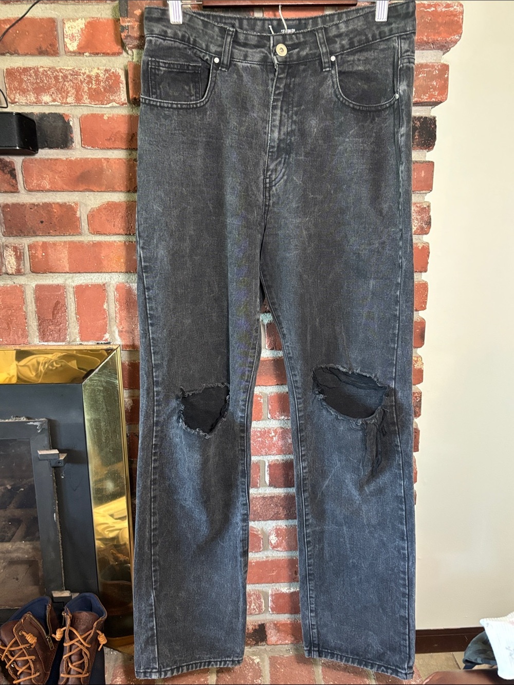 Cotton On + Black Washed Straight-Leg Jeans Knee Rips 100% Recycled Cotton Sz 8